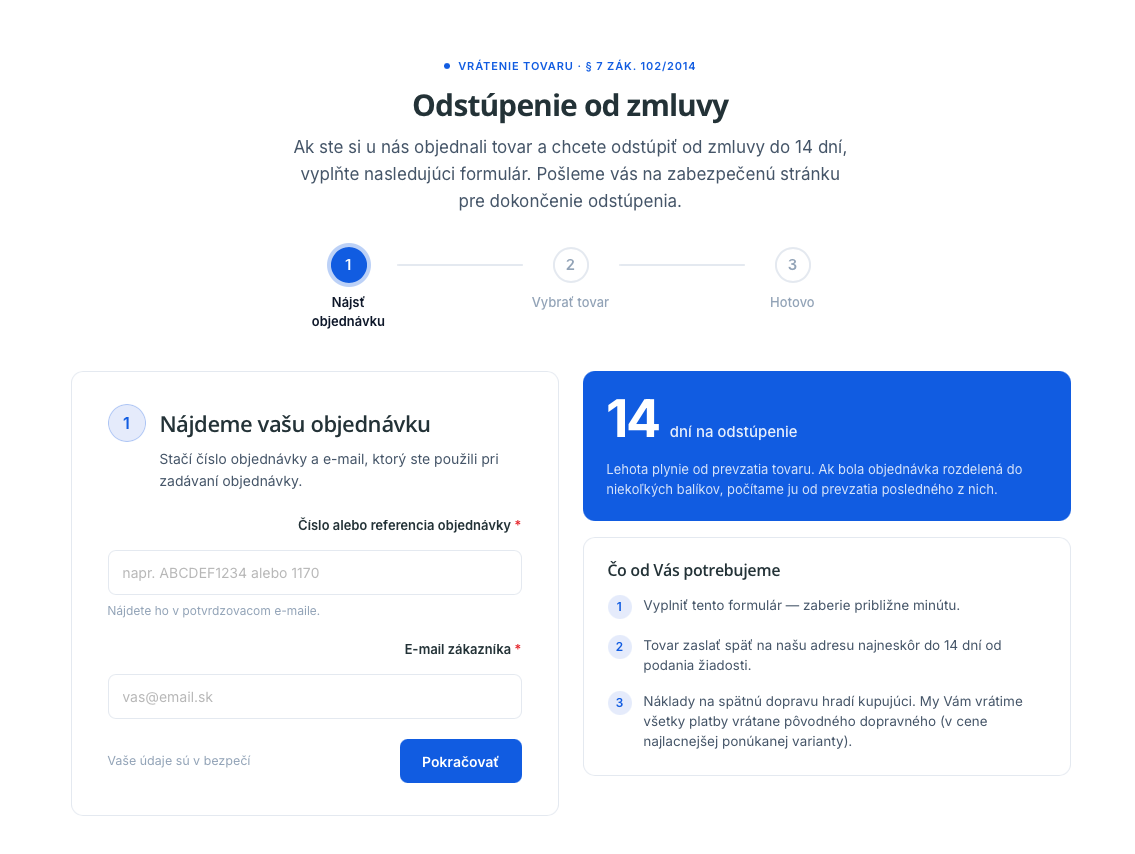 Zákaznícky formulár na odstúpenie od zmluvy — 3-krokový sprievodca